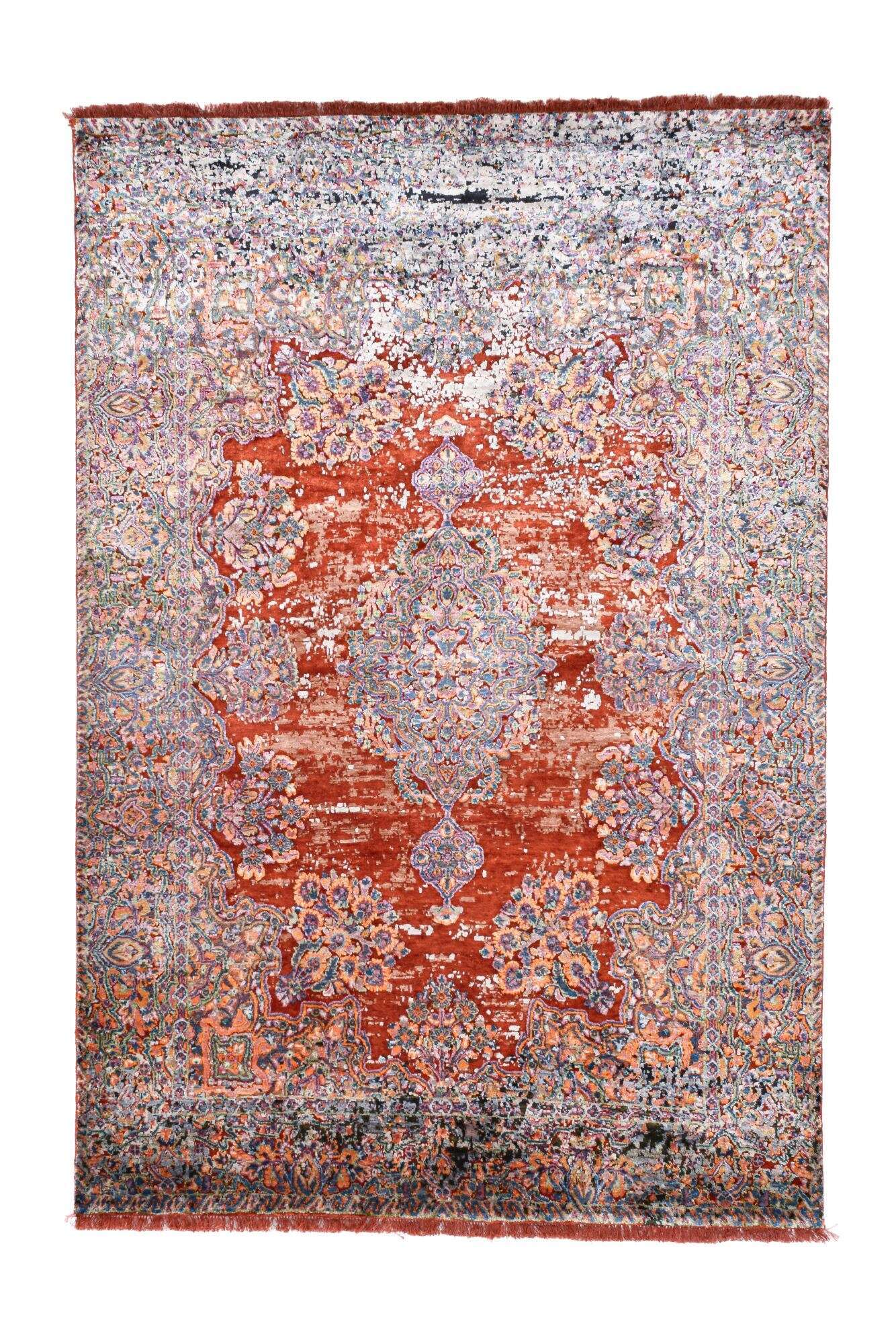 Design Teppich Sadra Handgeknüpft bunt Medaillon 170x246 cm