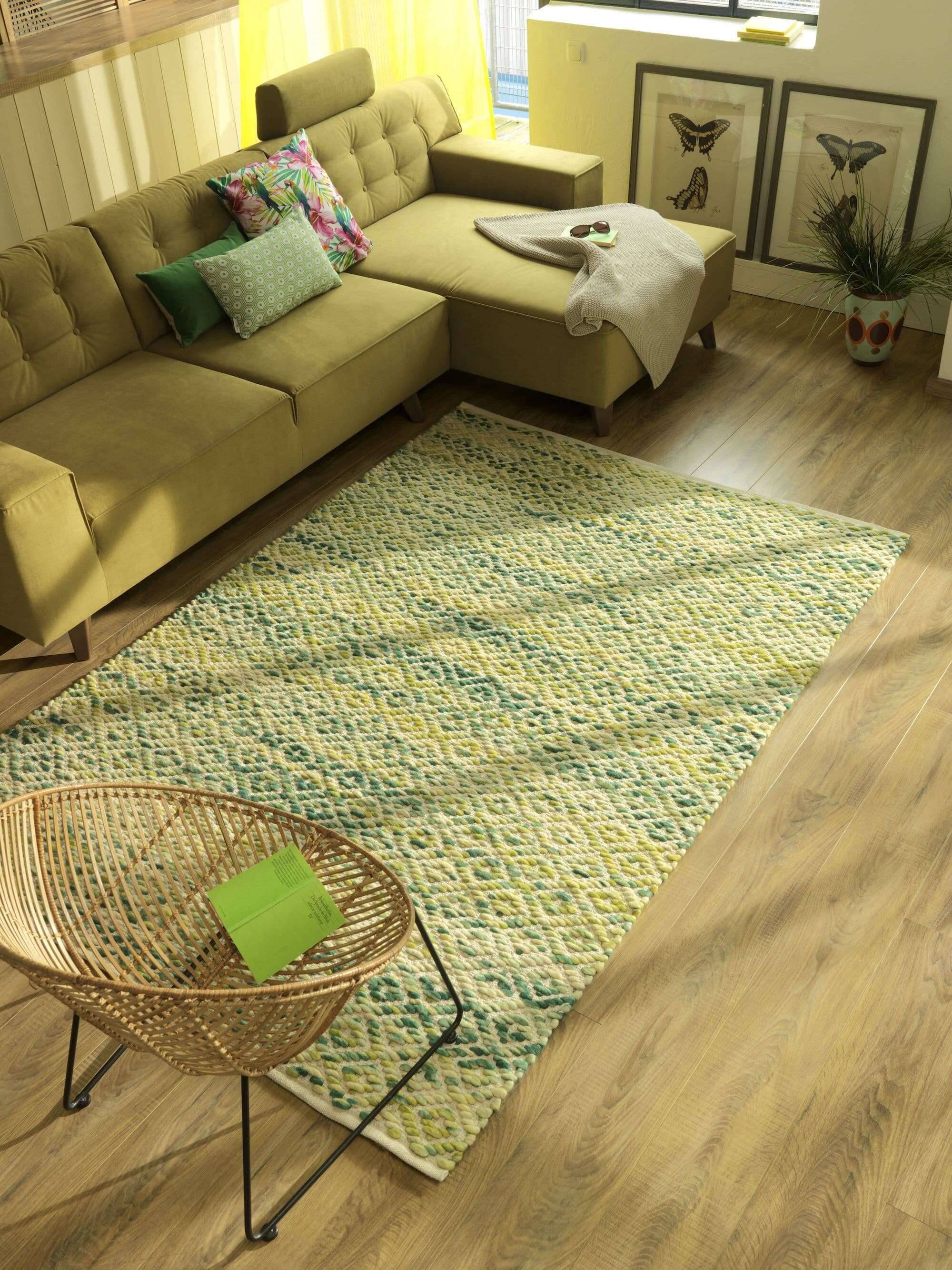 Smoothcomfort_diamond_green_404511_12 Smooth Comfort Diamond Handwebteppich grün Teppich Wolle
