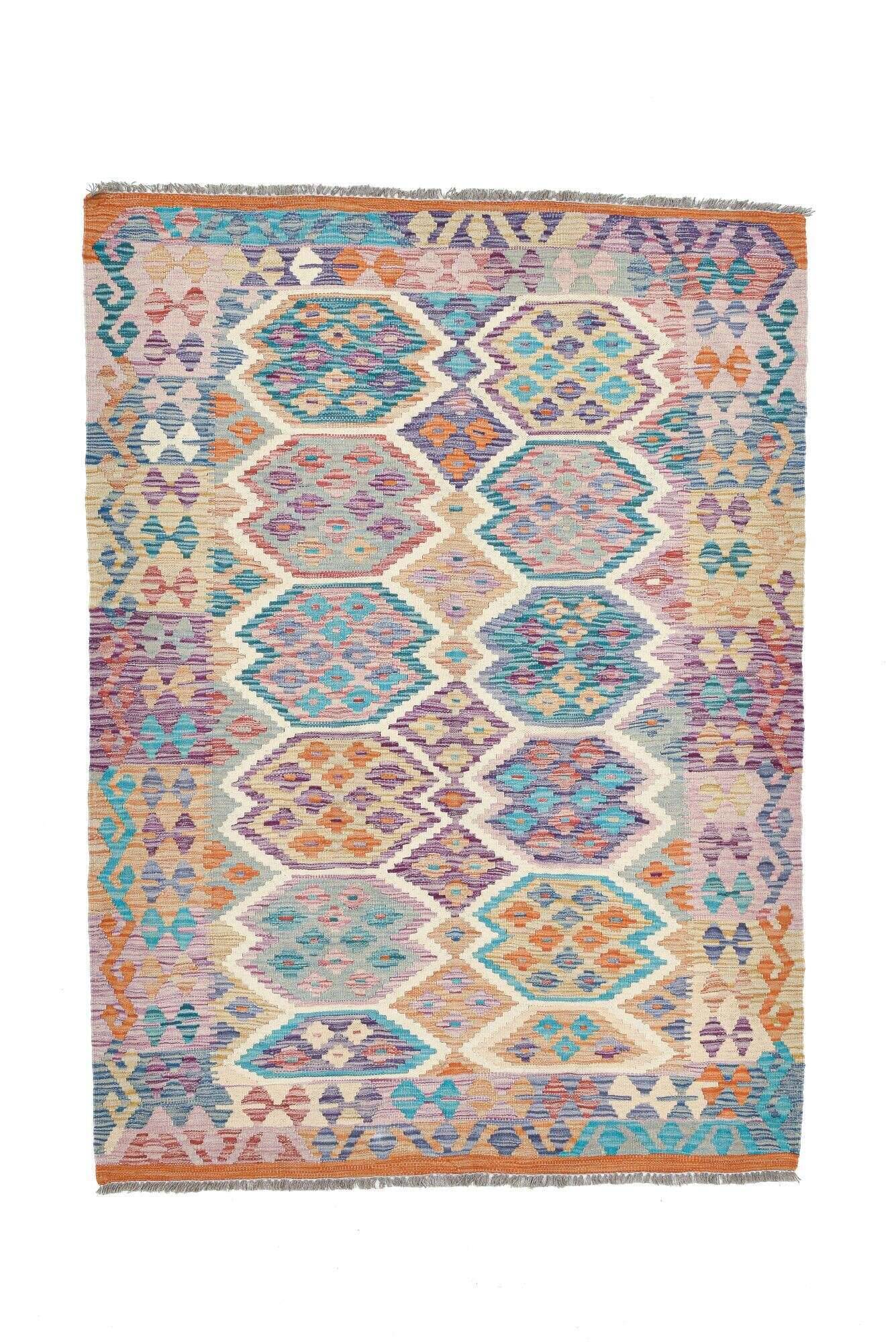 tablashah_5583_800multicolor_434939_1 Handgewebter Kelim Teppich Tablashah Schurwolle bunt 145x198cm