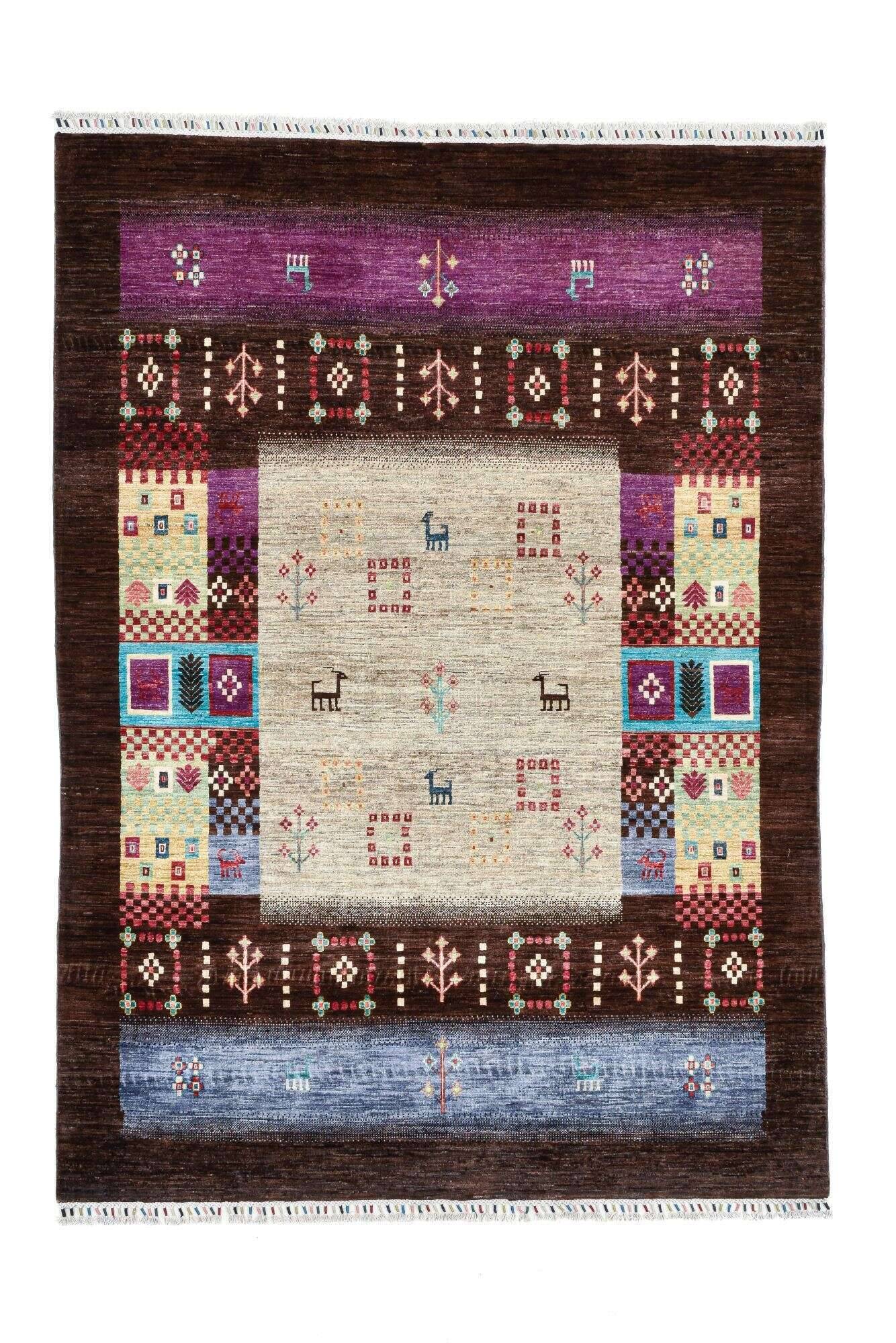 kandashah_1206_610black-multi_434831_1 Kandashah Ziegler Teppich Handgeknüpft Klassisch braun 170x233cm