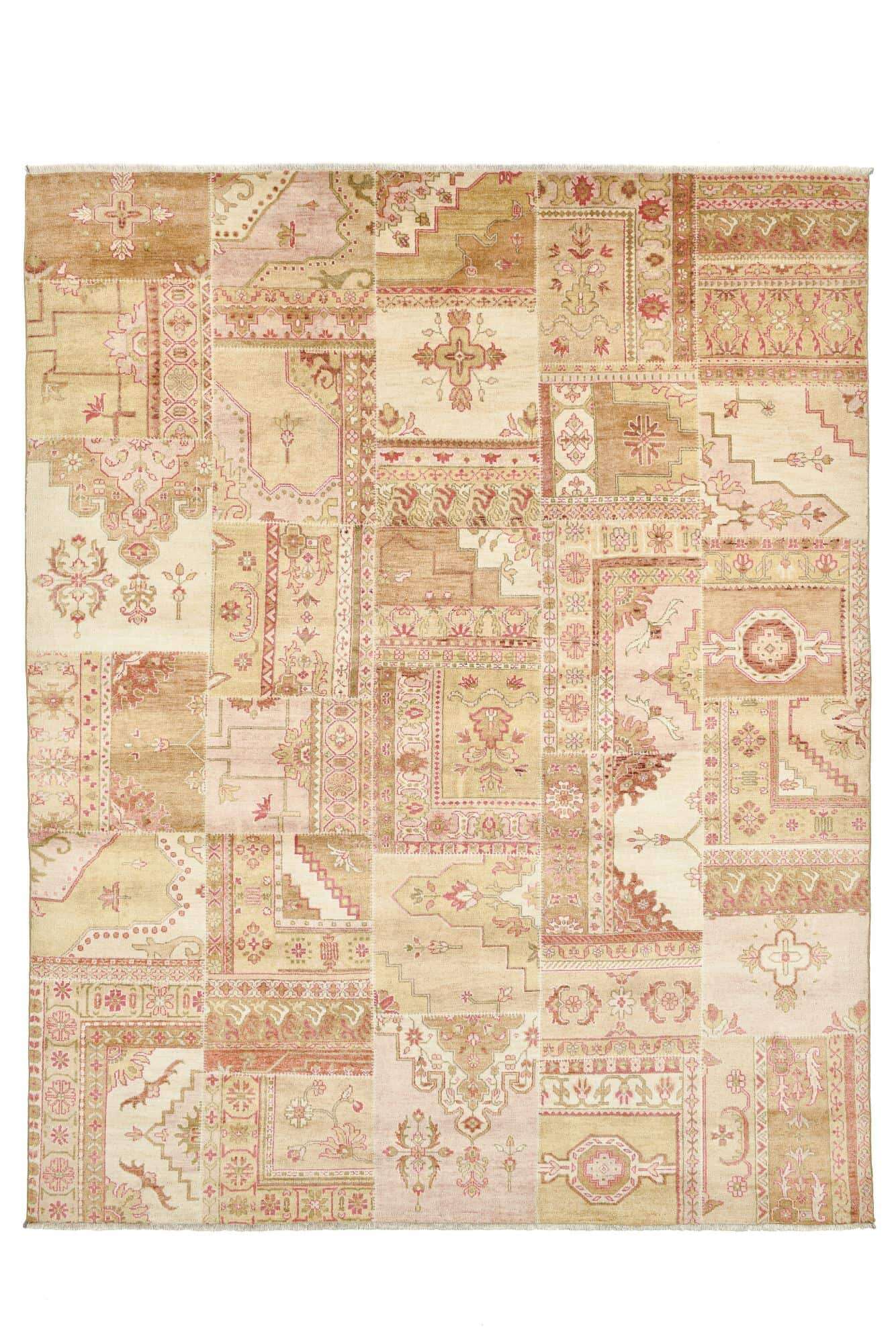 Patchwork Teppich PATCH Handgeknüpft beige-pink 250x300cm 