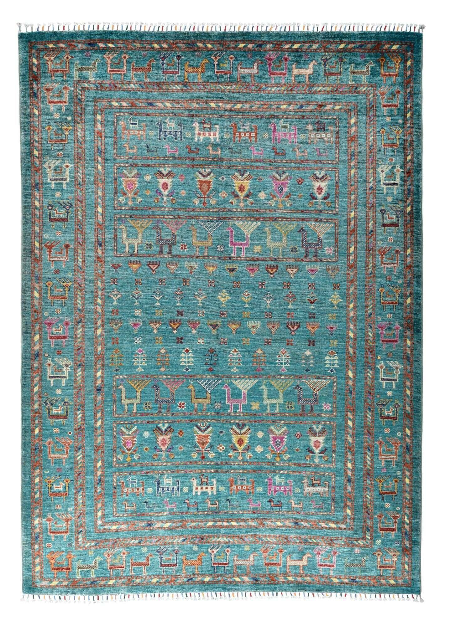 kandashah_1169_723turquoisemulti_427132_1 Kandashah Ziegler Teppich Orient 155x219cm Handgeknüpft Schurwolle