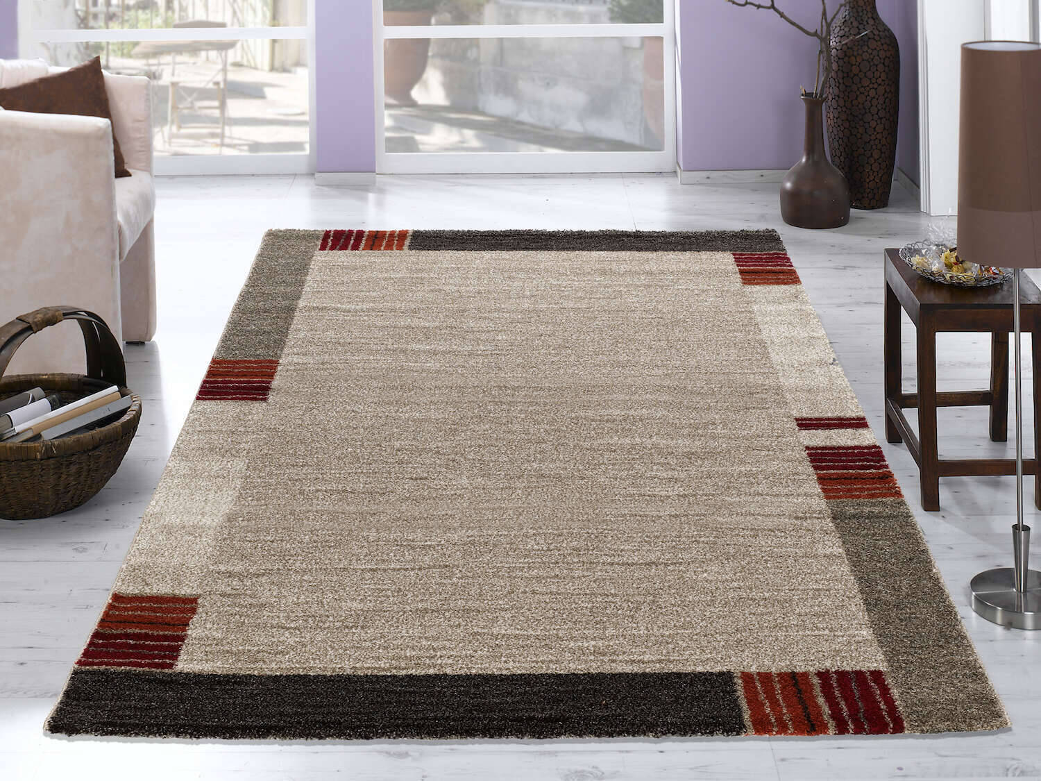 CAF01-676-13 Teppich Castle Flora Teppich Modern mit Bordüre Hochflor Teppich