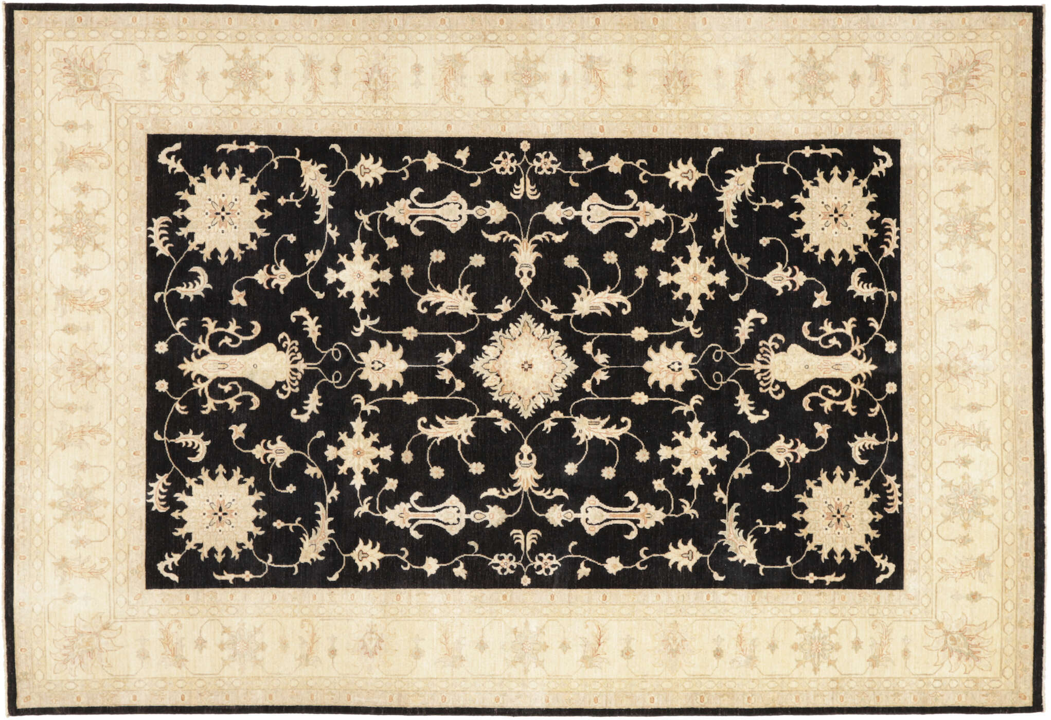 Teppich Ziegler 246 x 356 cm Orientteppich schwarz - beige Handgeknüpft Schurwolle