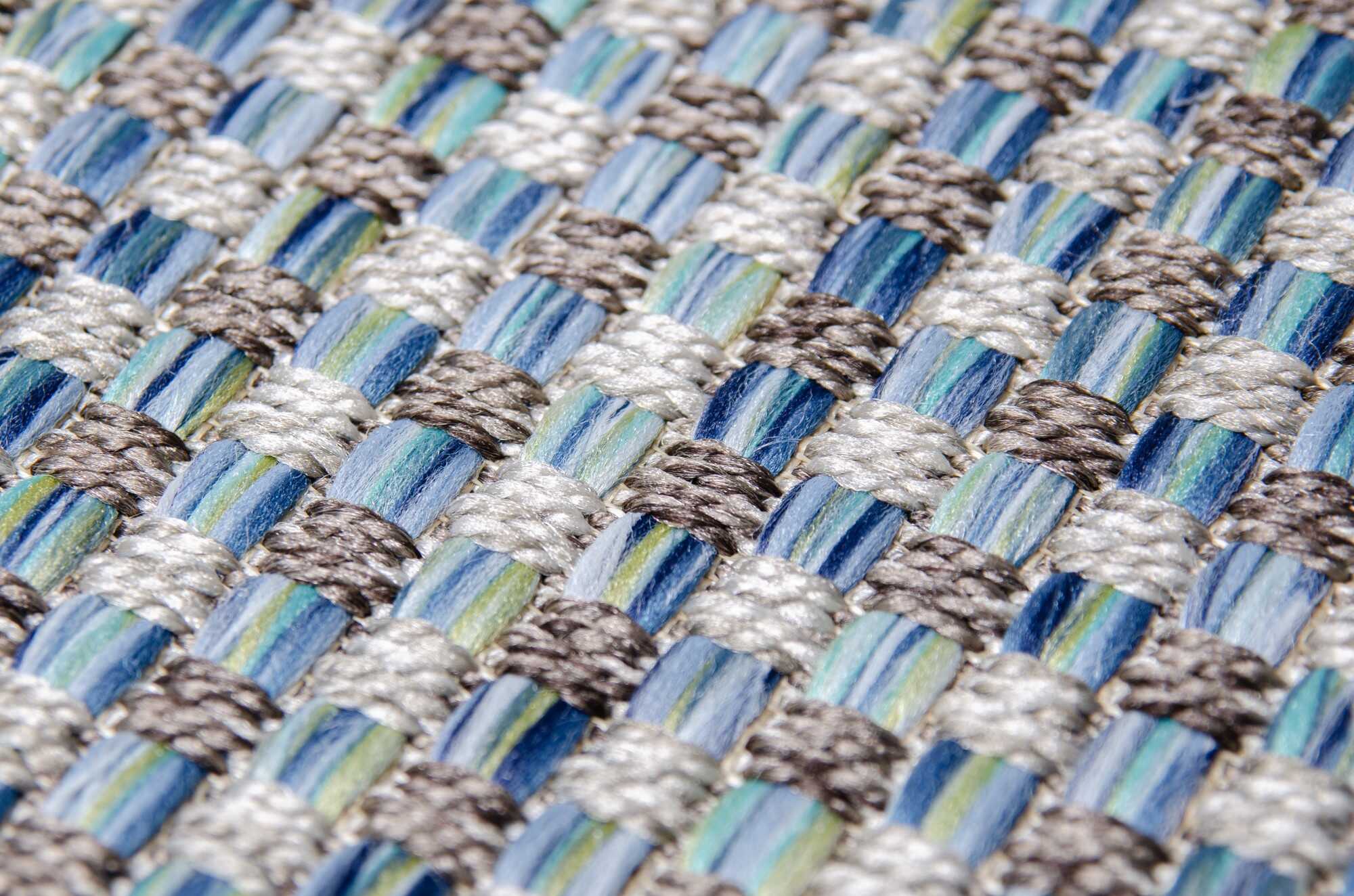 Outdoor Teppich Antigua blau mit Bordüre in honig
