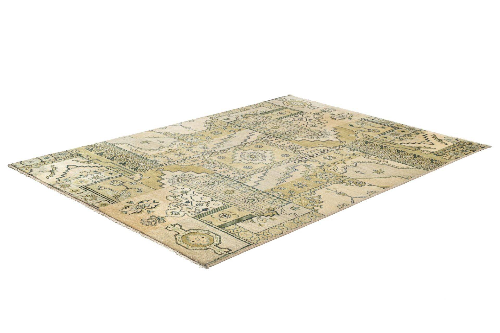 Patchwork Teppich PATCH Handgeknüpft beige-grün 170x240cm   – Bild 2