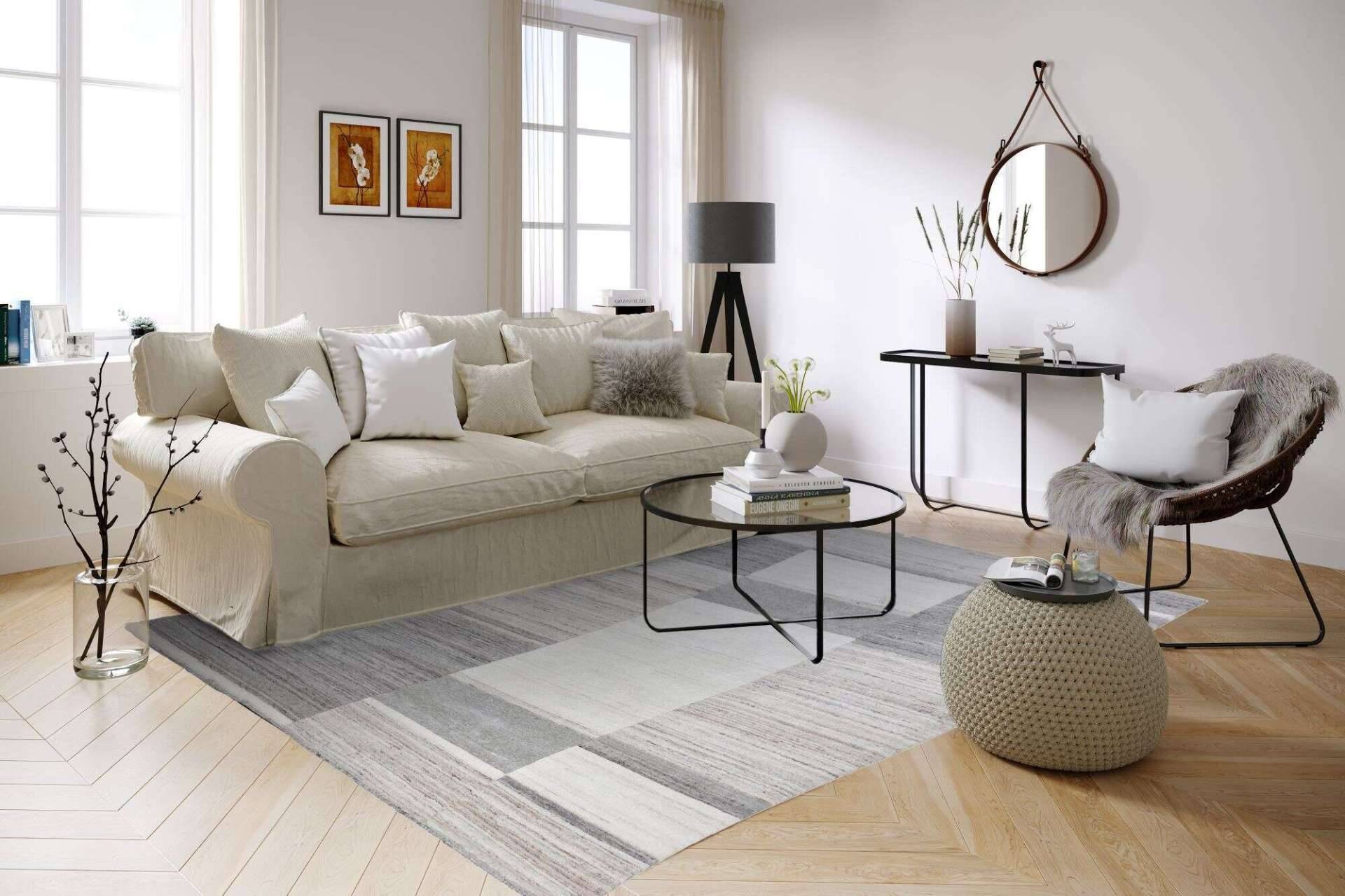 Lori Dream Super beige Teppich Handgewebt Reine Schurwolle – Bild 3