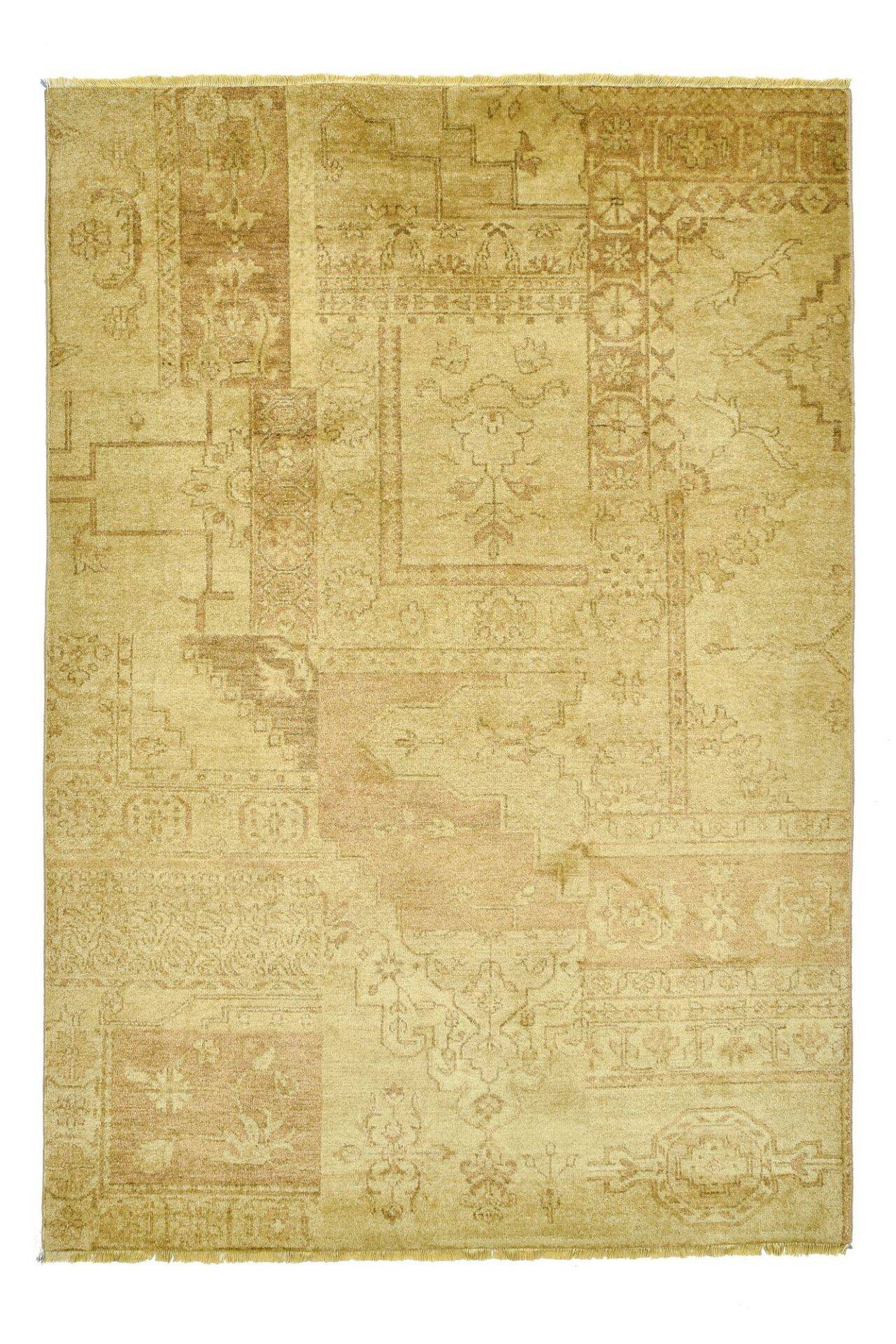 Patchwork Teppich PATCH Handgeknüpft beige-gold 140x200cm  – Bild 1
