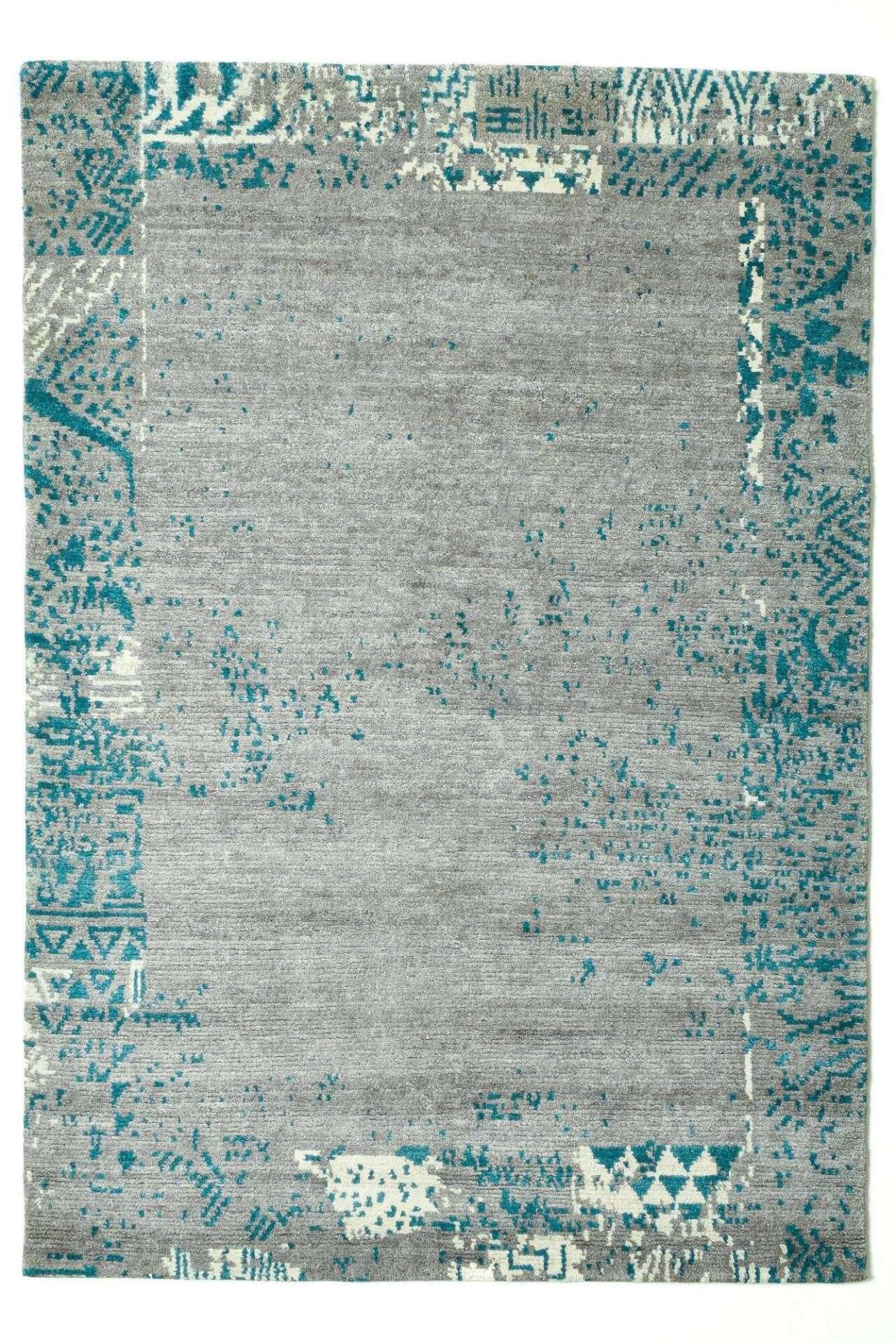 Sangri Teppich Nepal Design Wolle grau - blau Handgeknüpft 163x235 cm – Bild 1