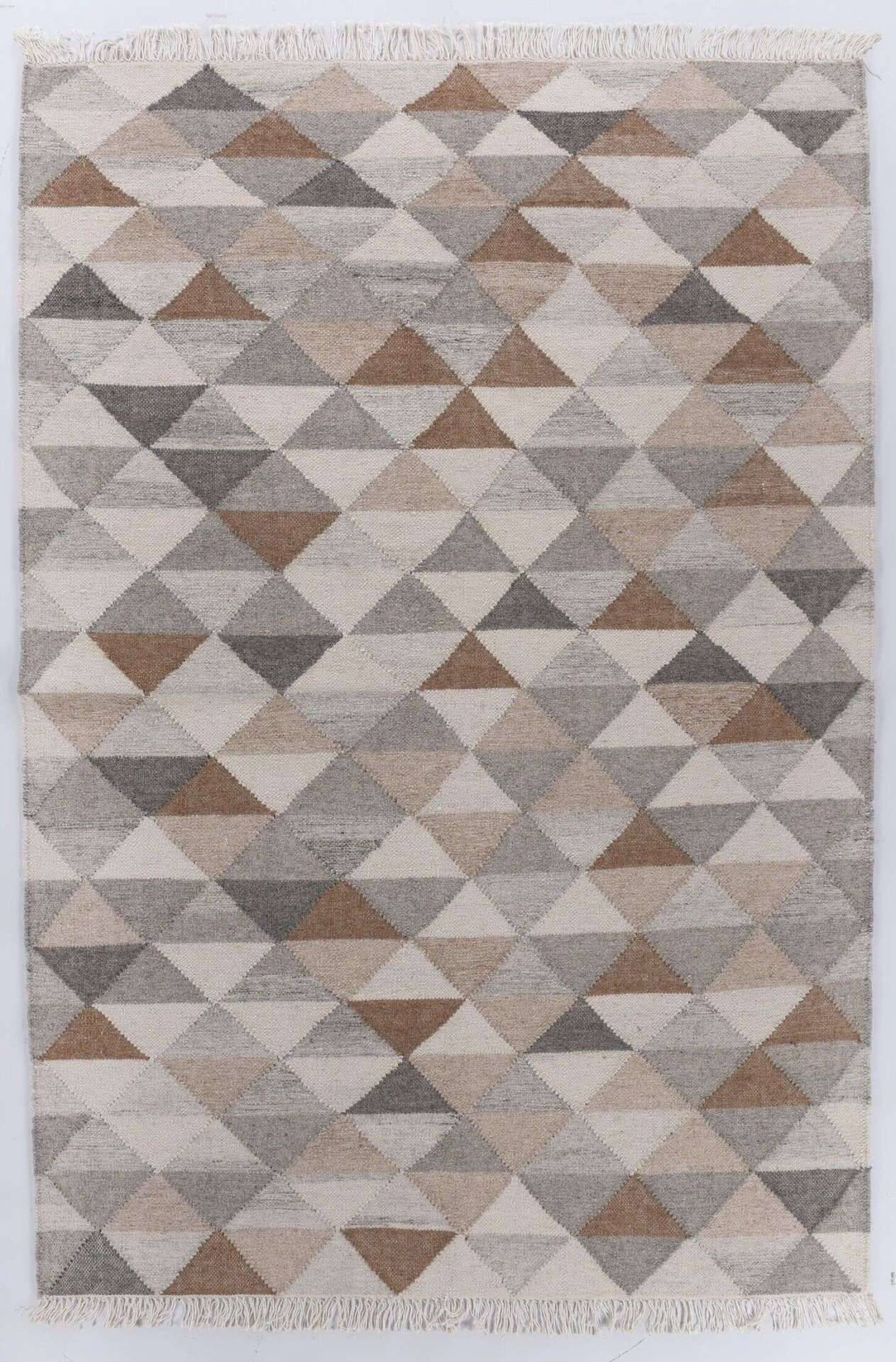 Handgewebter Kelim Teppich Triangle beige Naturteppich – Bild 1