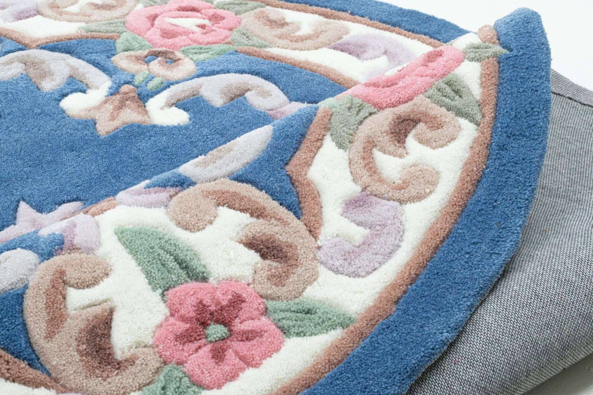 Ming Aubusson China Teppich blau oval Teppich mit Blumen – Bild 4