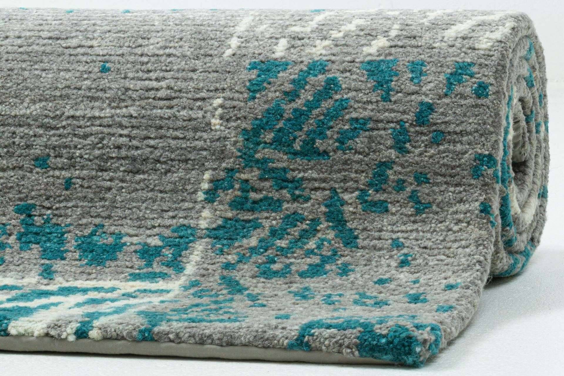 Sangri Teppich Nepal Design Wolle grau - blau Handgeknüpft 163x235 cm – Bild 7