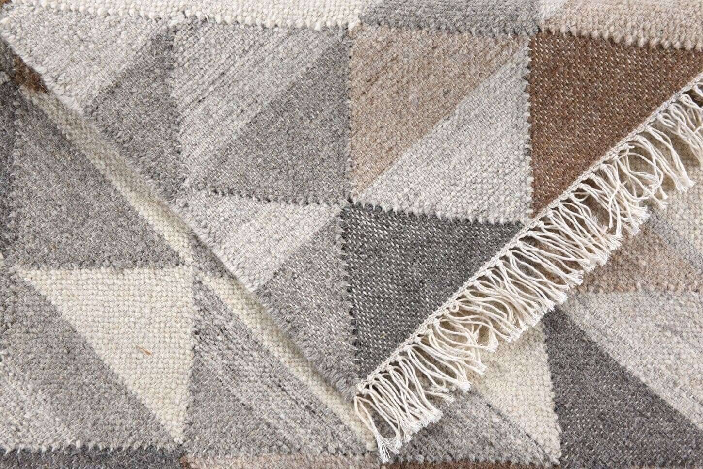 Handgewebter Kelim Teppich Triangle beige Naturteppich – Bild 4