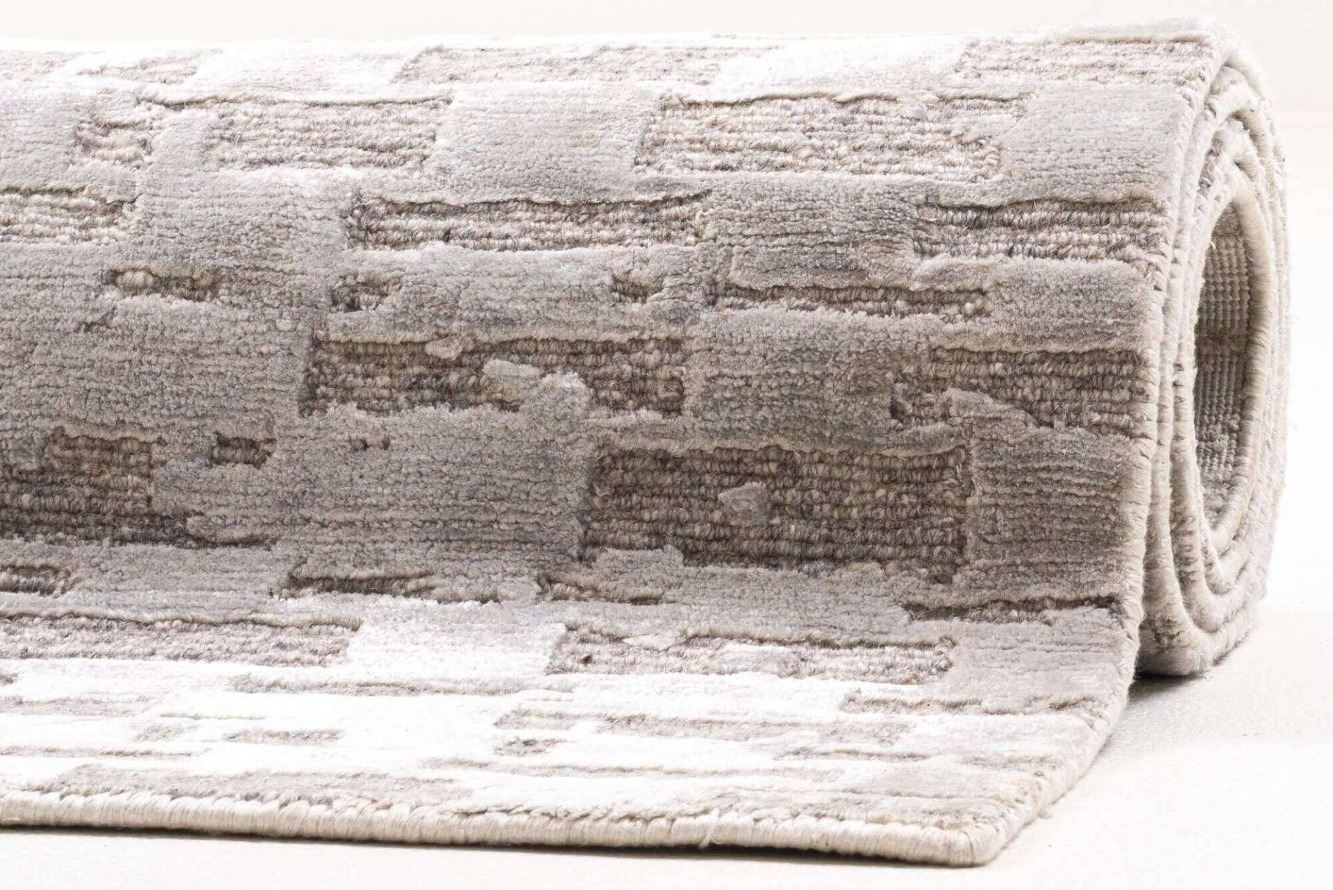 Victoria Moderner Teppich 160x230cm Viskose Wolle beige mit grau – Bild 7