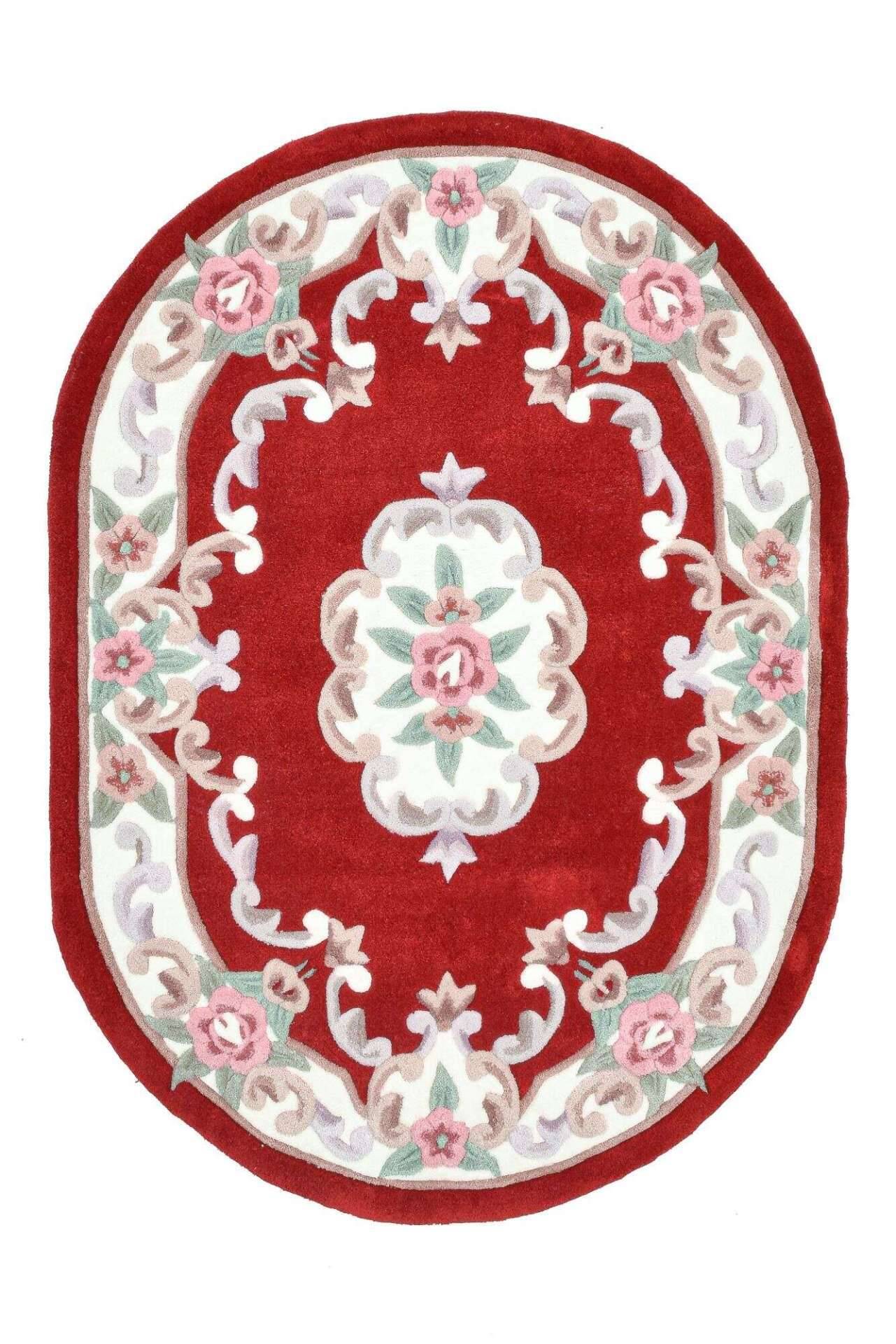 Ming Aubusson China Teppich rot oval Teppich mit Blumen – Bild 1