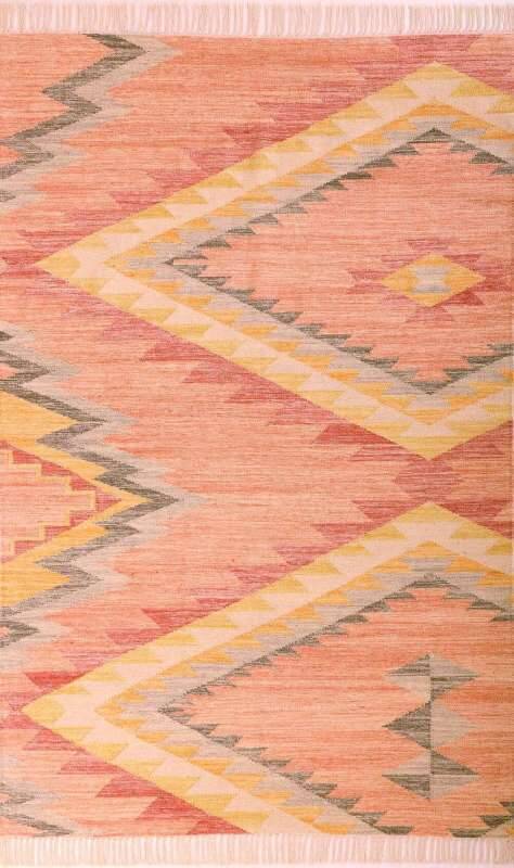 Handgewebter Kelim Teppich Zigzag Naturteppich aus Wolle