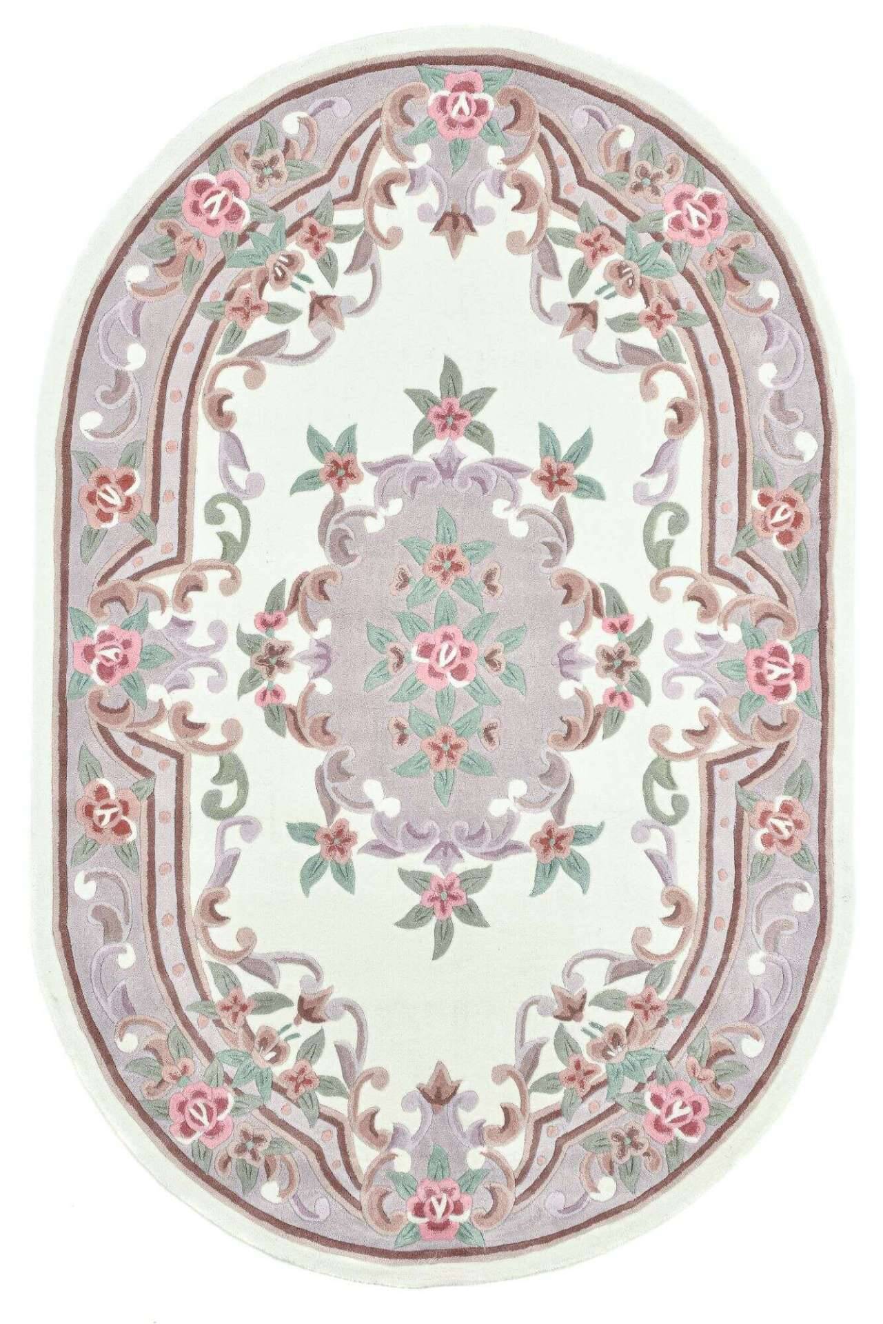 Ming Aubusson China Teppich beige oval Teppich mit Blumen – Bild 1