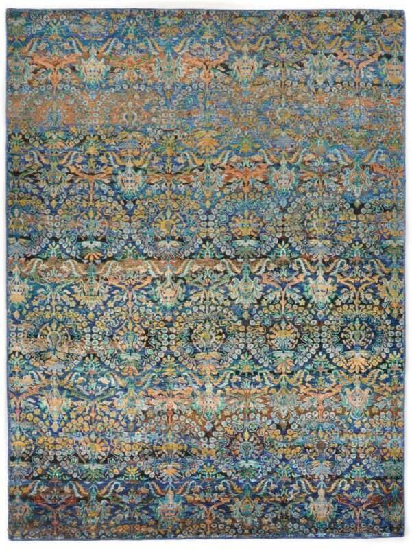 Design Teppich Sadra 170x240cm Handgeknüpft  Bambusseide Wolle blau