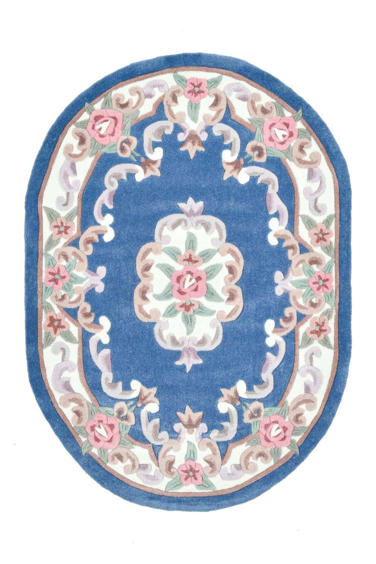 Ming Aubusson China Teppich blau oval Teppich mit Blumen – Bild 1