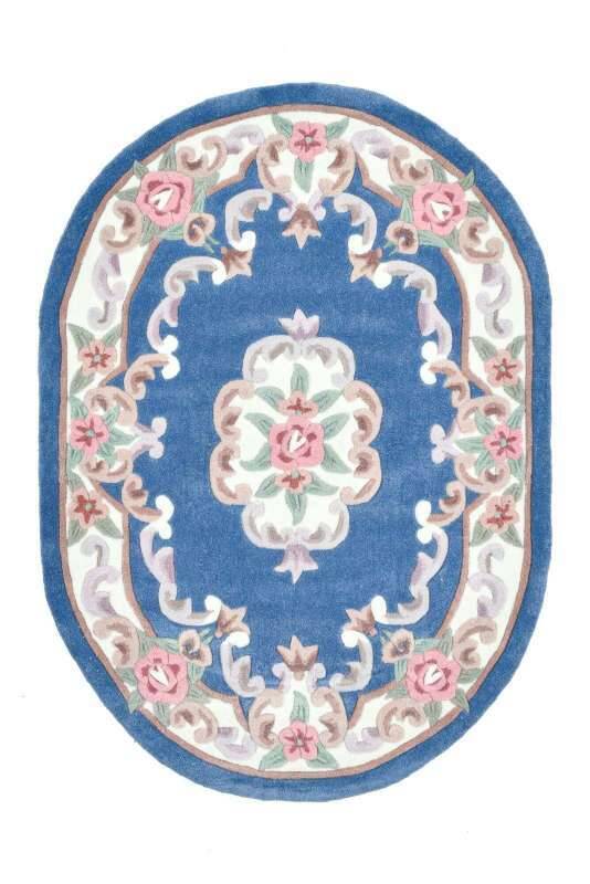 Ming Aubusson China Teppich blau oval Teppich mit Blumen