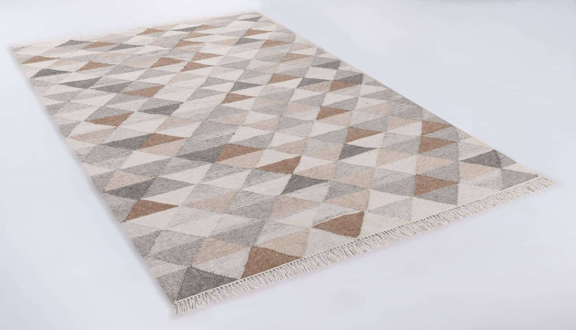 Handgewebter Kelim Teppich Triangle beige Naturteppich – Bild 6