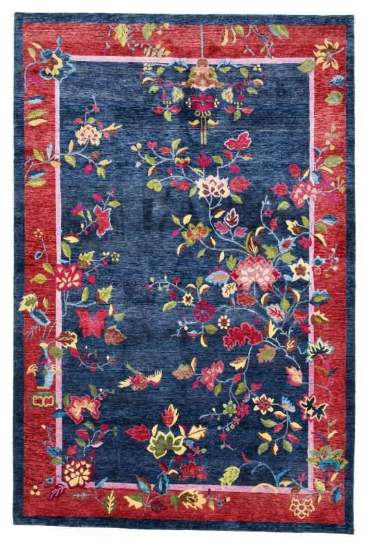 Nepal Teppich The Chinese ca 200x300 cm Teppich blau
