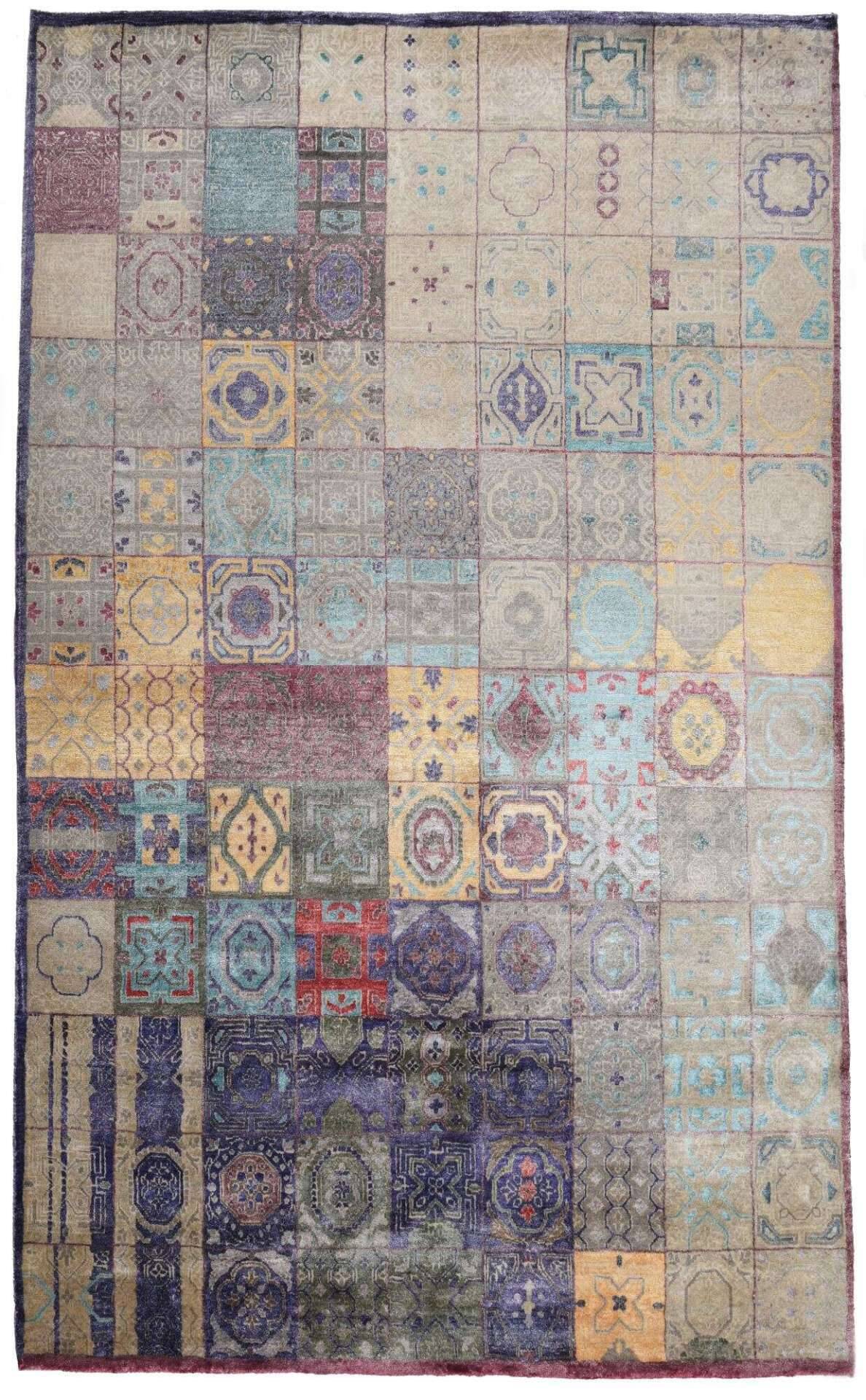 Design Teppich Hindustan Viscose 50 Handgeknüpft 171x238 cm bunt – Bild 1