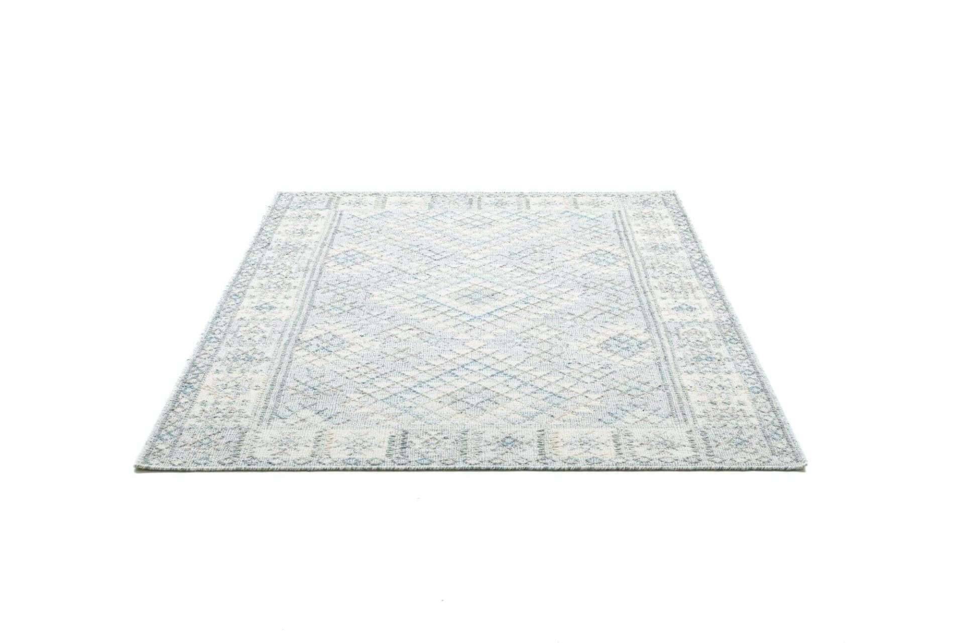 Handwebteppich Zilch Schurwolle Kelim Modern Blau Grau 160x230cm – Bild 4