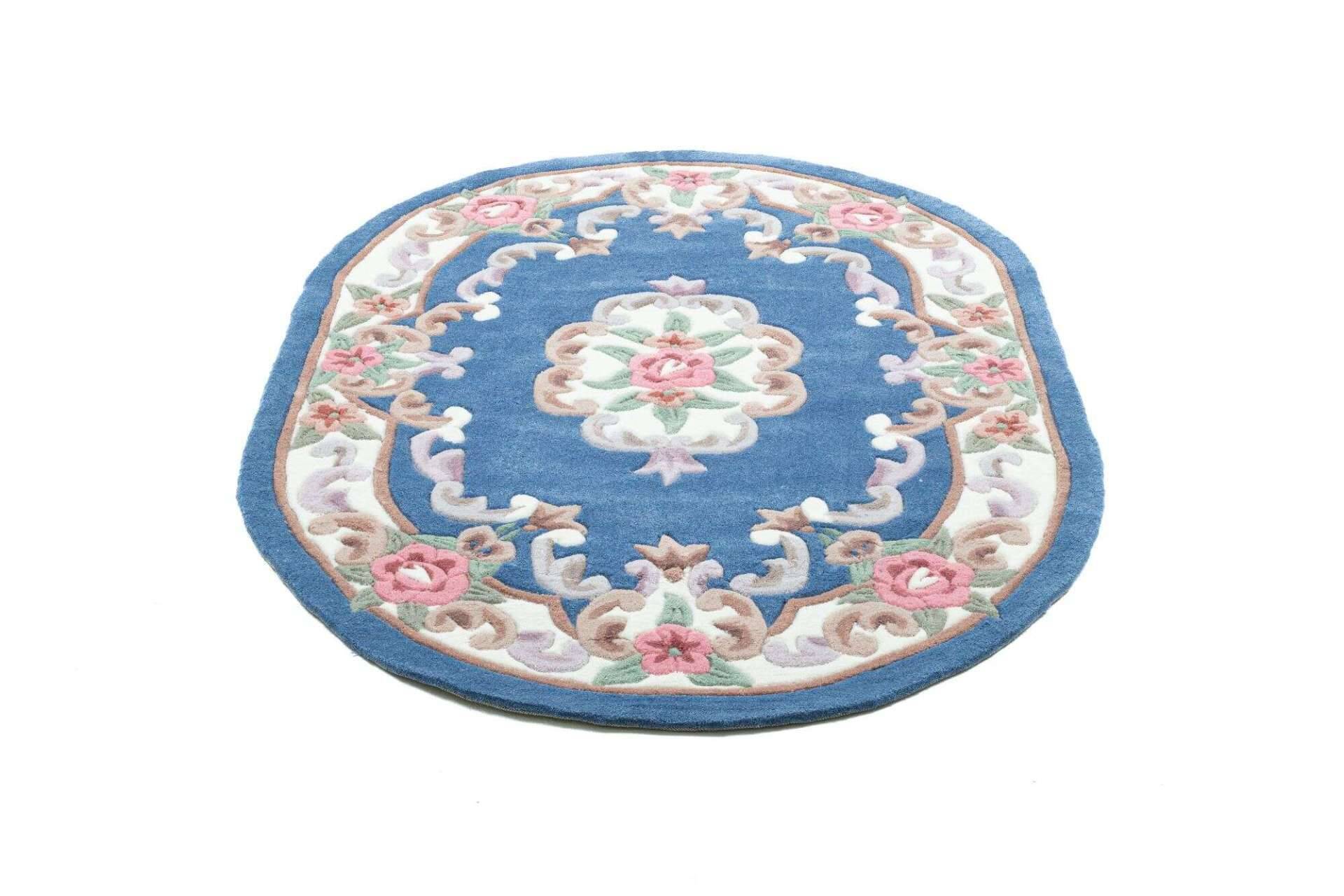 Ming Aubusson China Teppich blau oval Teppich mit Blumen – Bild 6