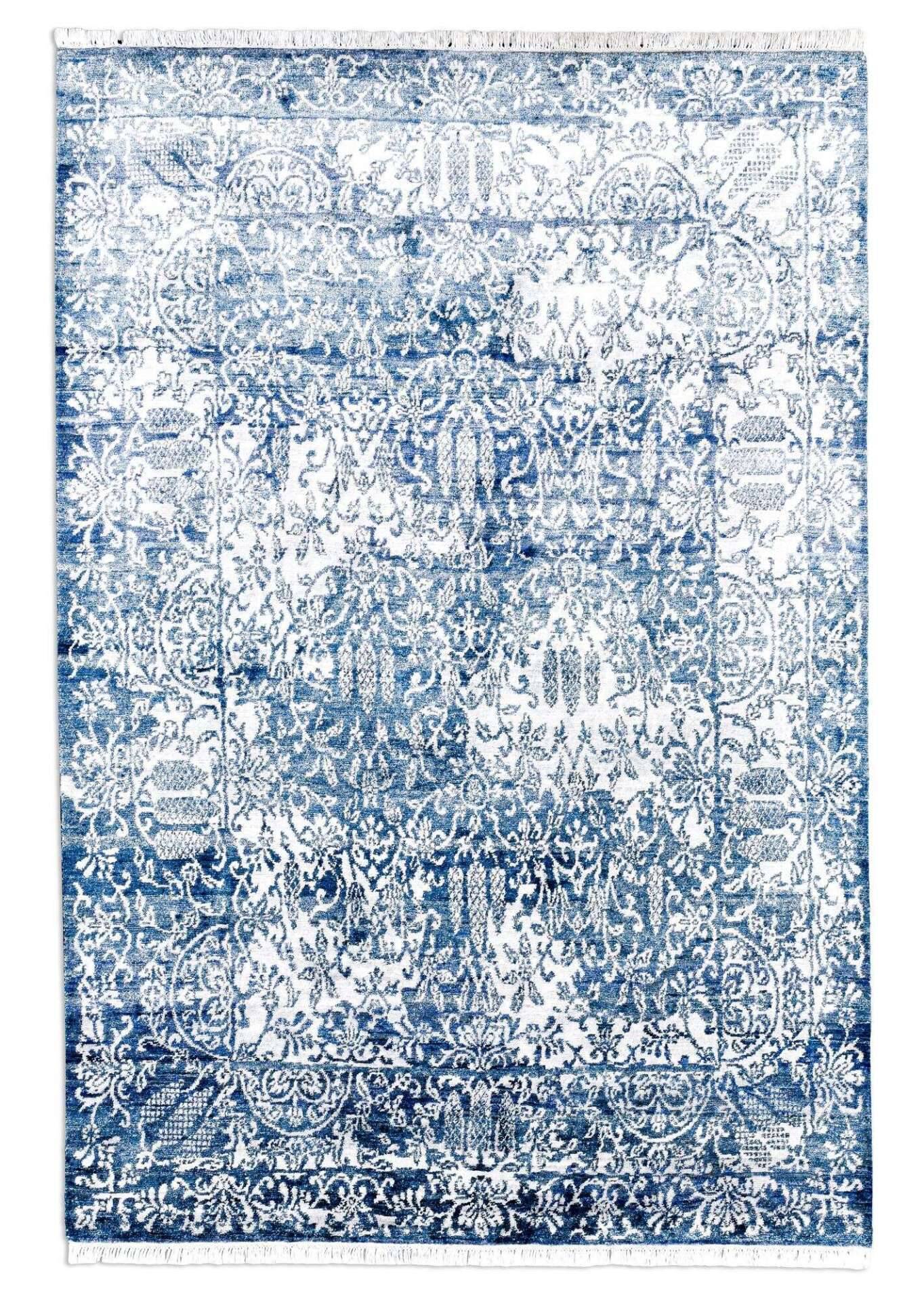 Vintage Teppich Queensland 160x230cm Handgeknüpft Viskose blau – Bild 1