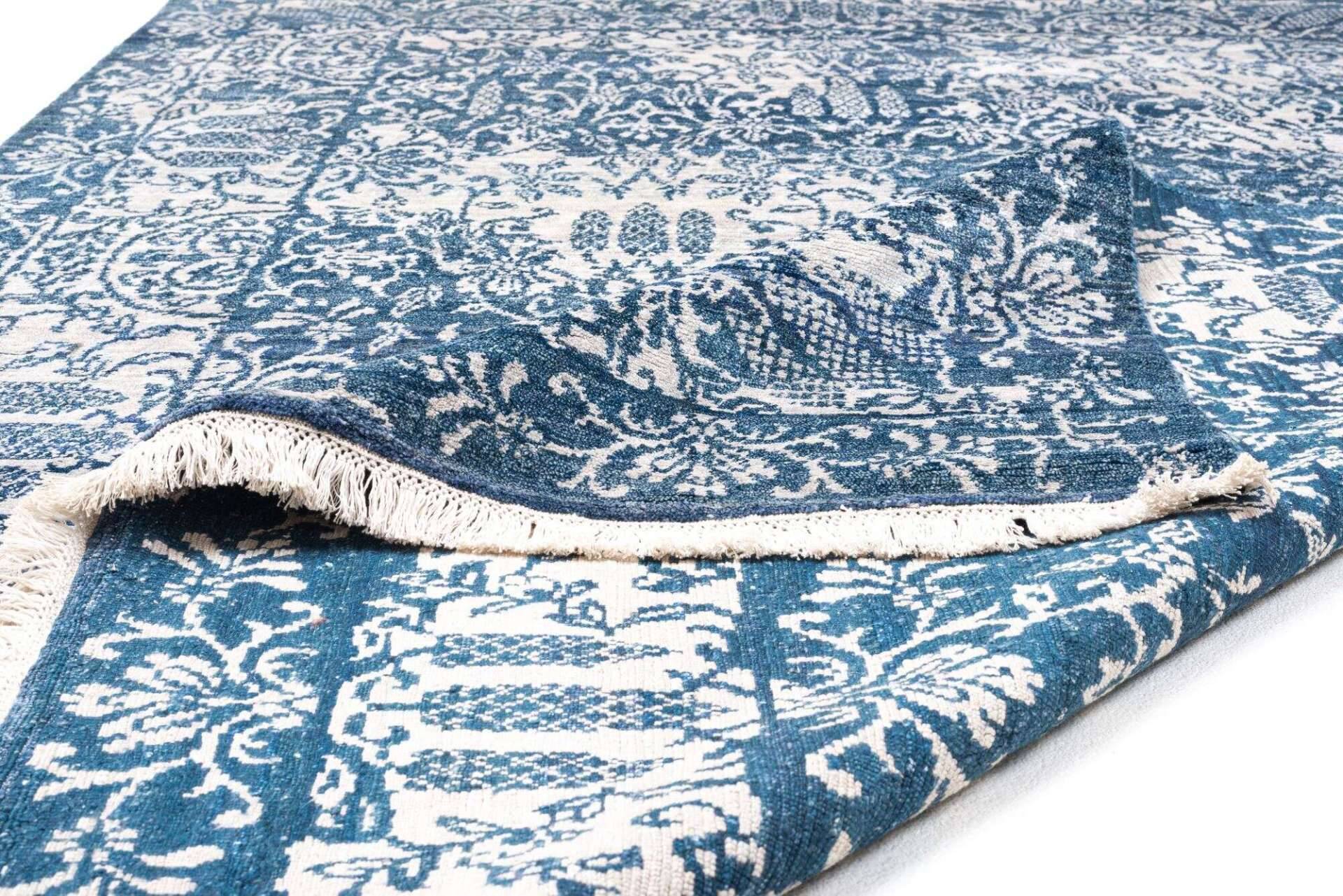 Vintage Teppich Queensland 160x230cm Handgeknüpft Viskose blau – Bild 4