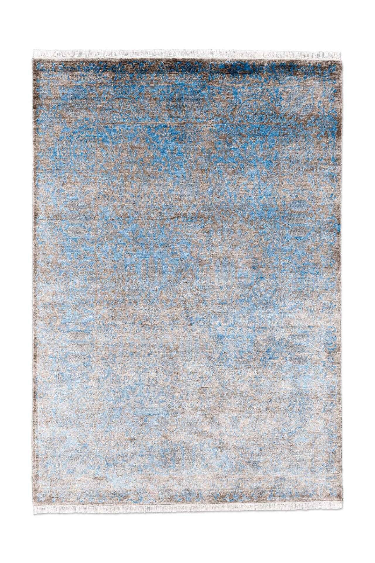 Design Teppich Queensland 160x230cm Handgeknüpft Viskose grau blau – Bild 1