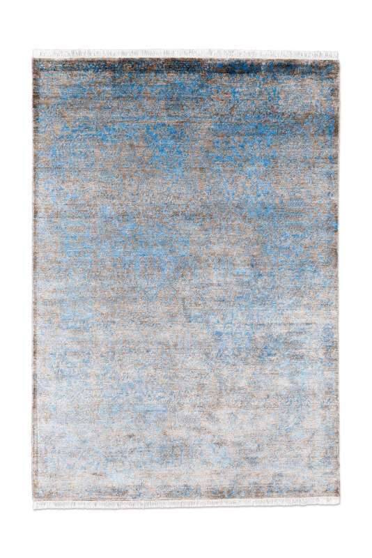 Design Teppich Queensland 160x230cm Handgeknüpft Viskose grau blau
