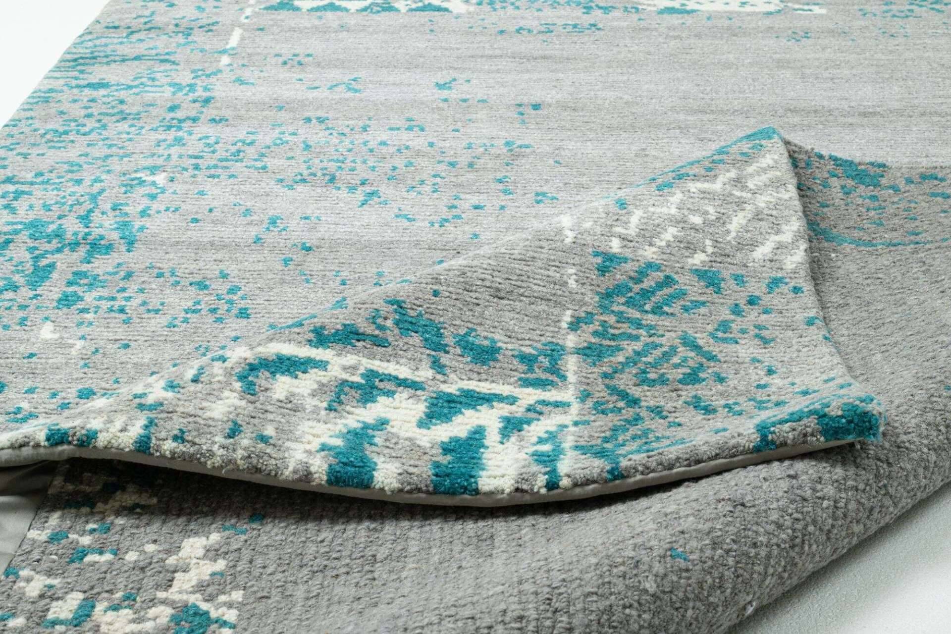 Sangri Teppich Nepal Design Wolle grau - blau Handgeknüpft 163x235 cm – Bild 6
