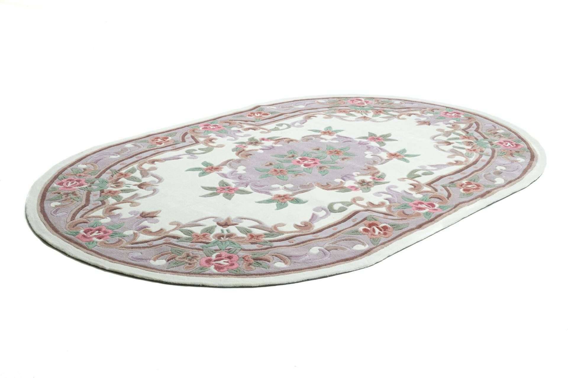 Ming Aubusson China Teppich beige oval Teppich mit Blumen – Bild 5