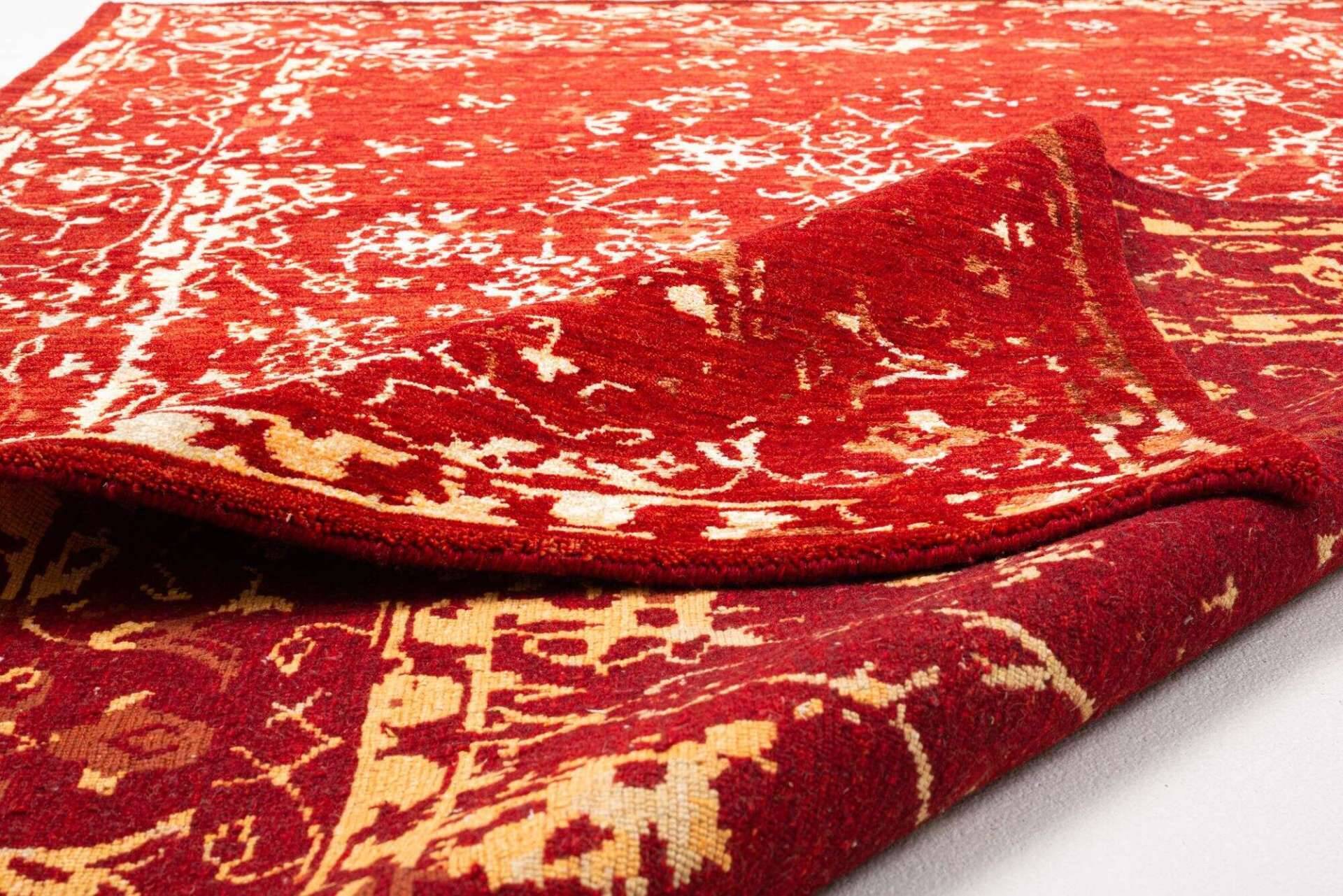 Vintage Teppich Queenscity 160x230cm Handgeknüpft Wolle Viskose rot – Bild 2