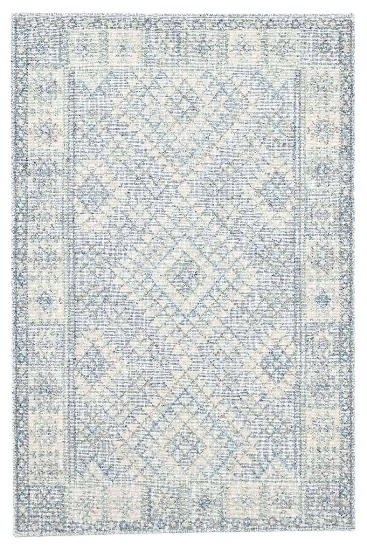 Handwebteppich Zilch Schurwolle Kelim Modern Blau Grau 160x230cm – Bild 1