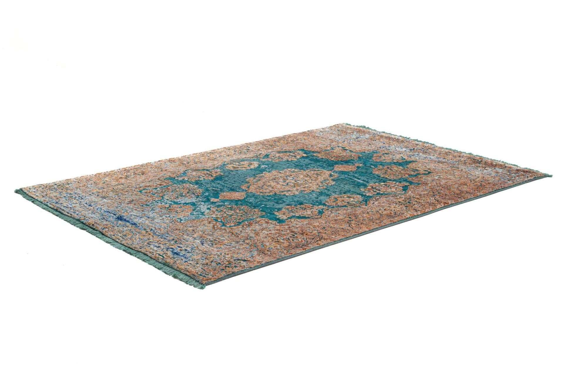Design Teppich Sadra Handgeknüpft türkis bunt Medaillon 175x246 cm – Bild 4