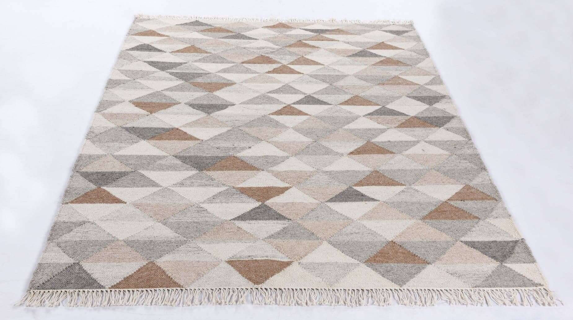 Handgewebter Kelim Teppich Triangle beige Naturteppich – Bild 3