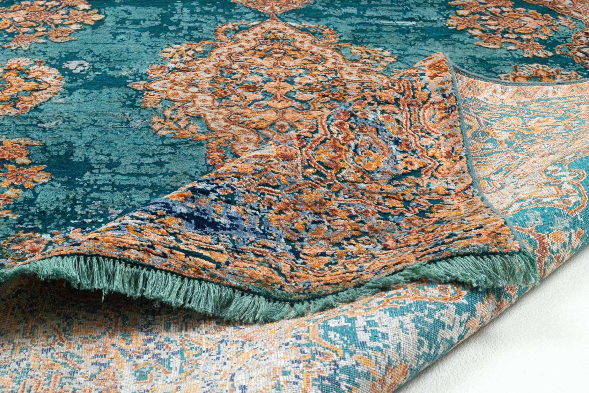Design Teppich Sadra Handgeknüpft türkis bunt Medaillon 175x246 cm – Bild 2