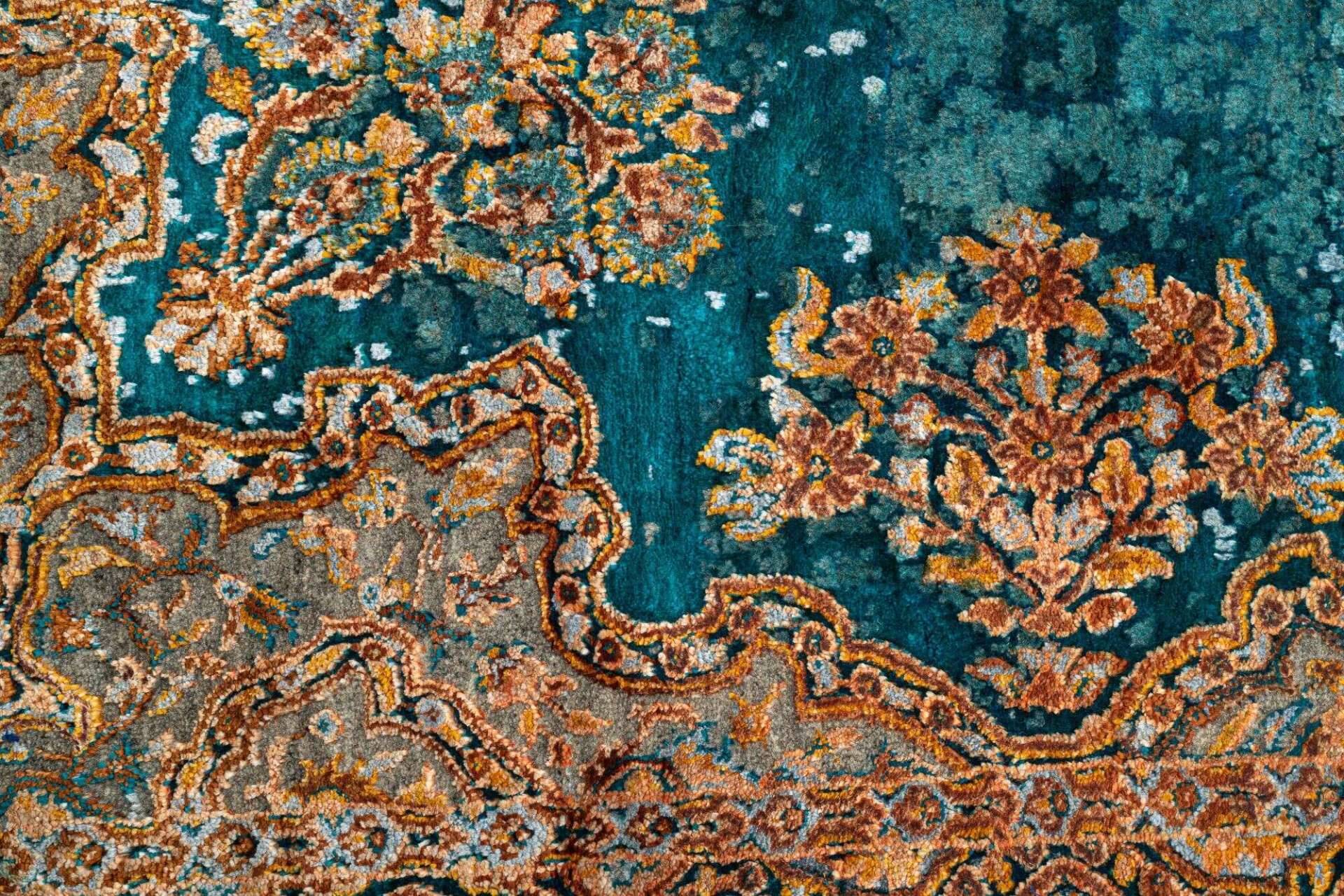 Design Teppich Sadra Handgeknüpft türkis bunt Medaillon 175x246 cm – Bild 5