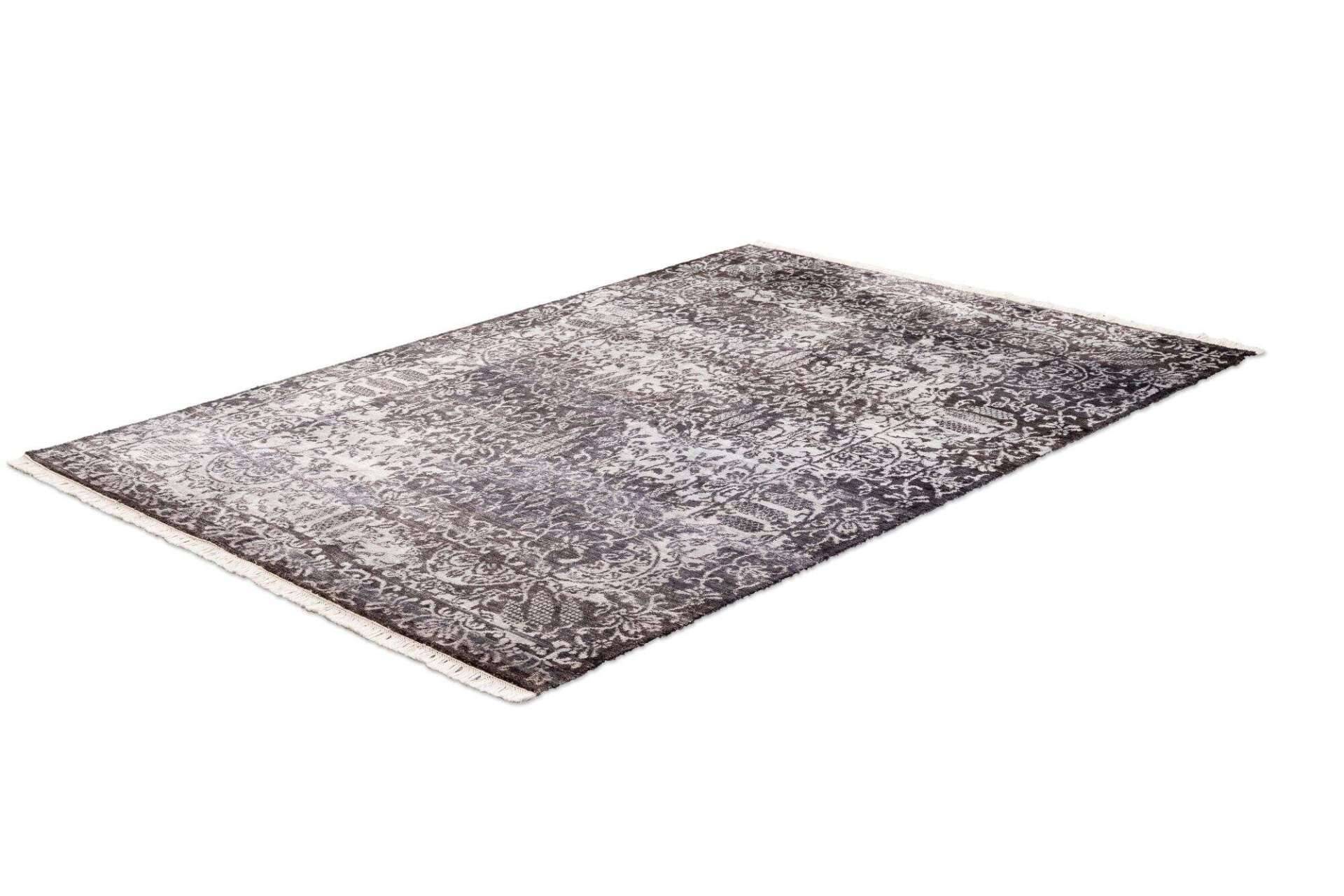 Vintage Teppich Queensland 160x230cm Handgeknüpft Viskose grau – Bild 3