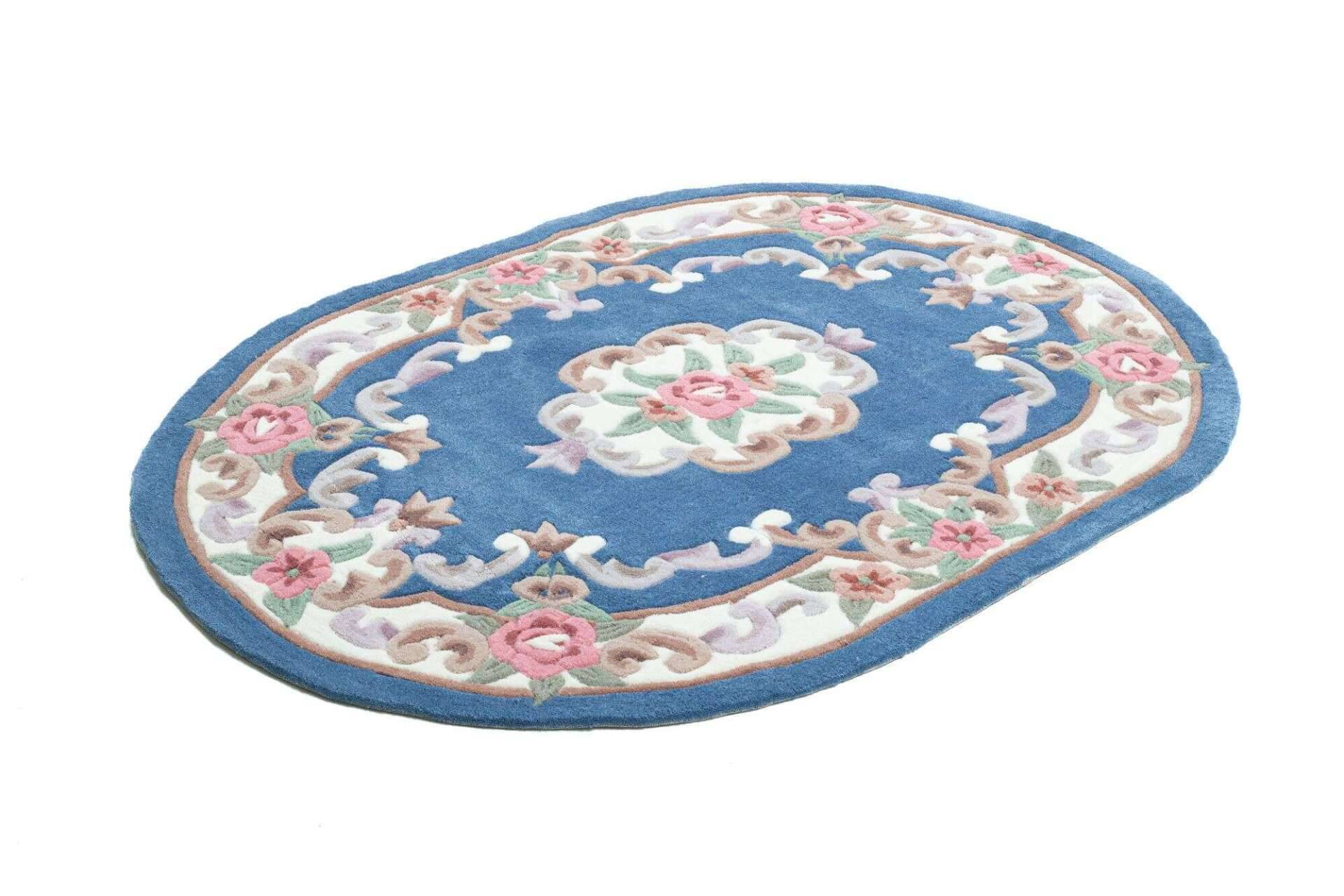 Ming Aubusson China Teppich blau oval Teppich mit Blumen – Bild 3