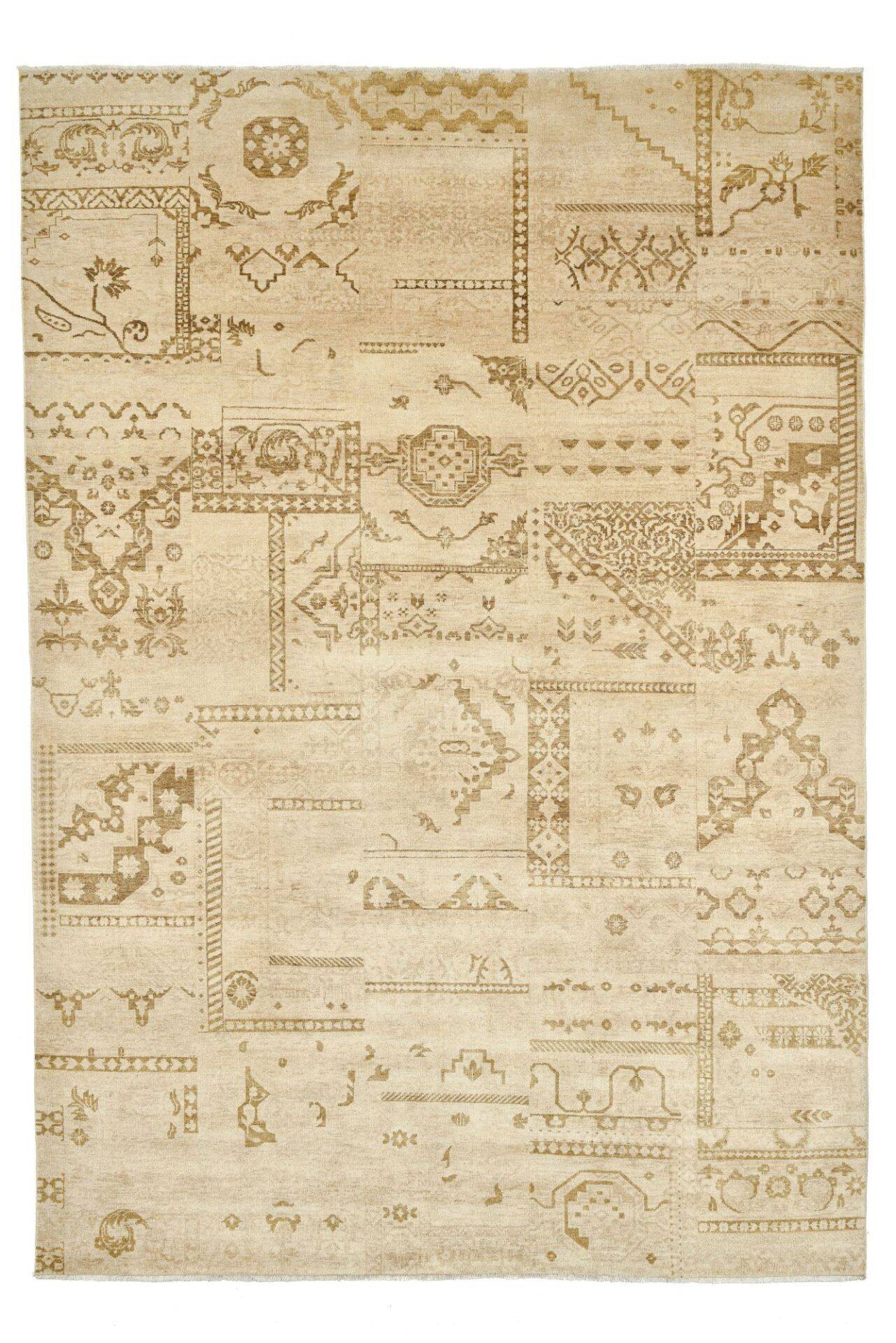 Patchwork Teppich PATCH Handgeknüpft beige 250x350cm – Bild 1